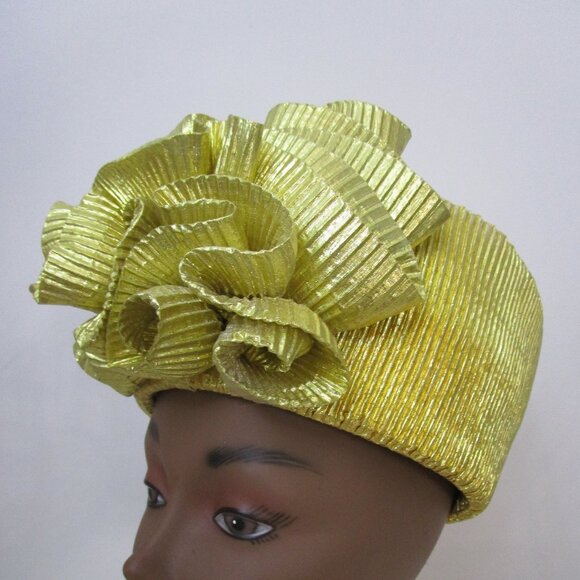 1980s Gold Lurex Tall Pillbox Hat Huge Pouf Church Wedding Cocktail main image 9